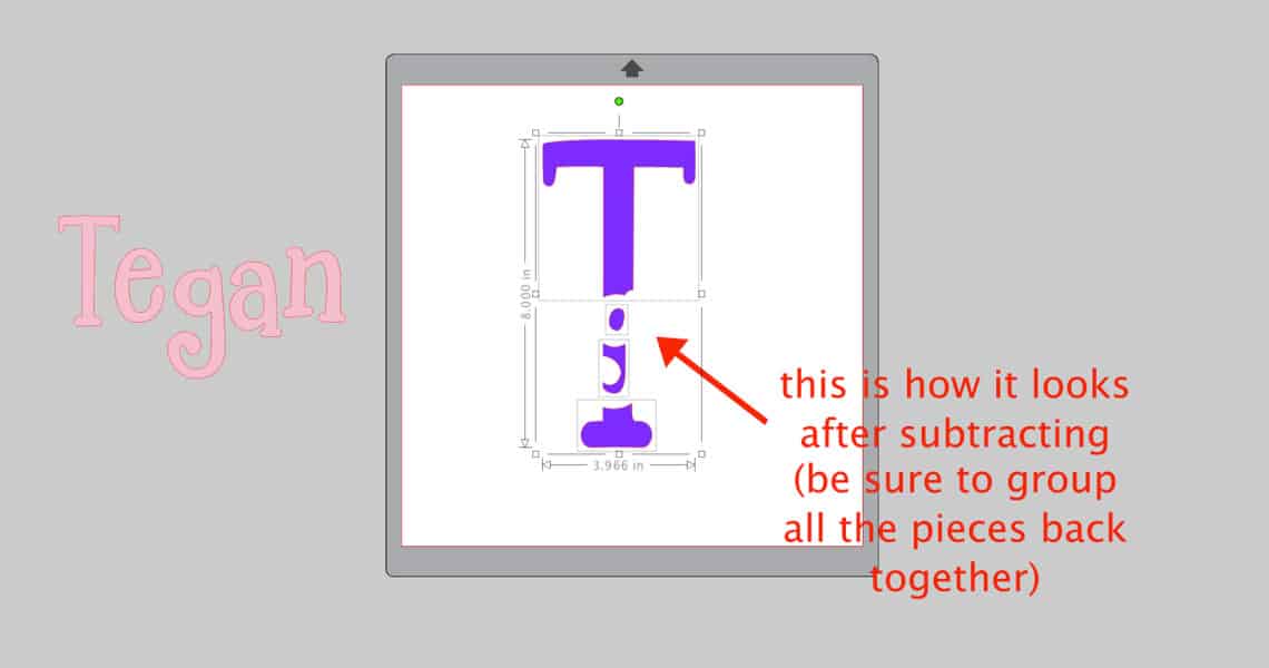Showing the large t after subtracting the name "Tegan" out of it