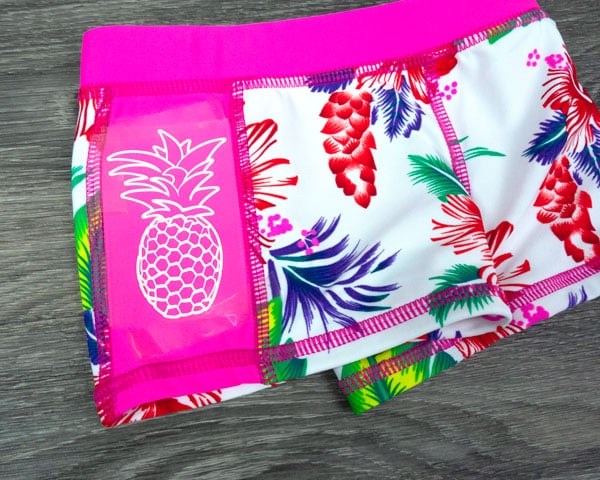 The swim shorts before pressing with the pressing pillow removed