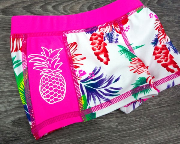 Swim shorts after being pressed with ThermoFlex® Turbo in a pineapple design