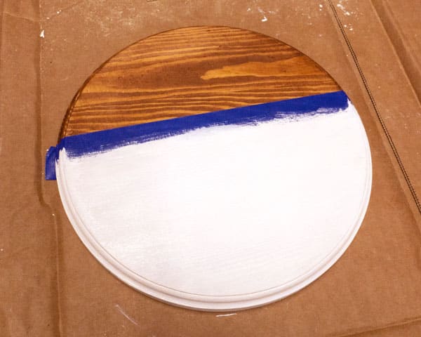 In process picture showing what the door round looks like right after the second coat of paint has been applied with painter's tape still on