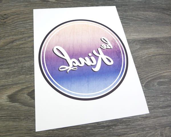 The Be Kind printed on sublimation paper in reverse reading